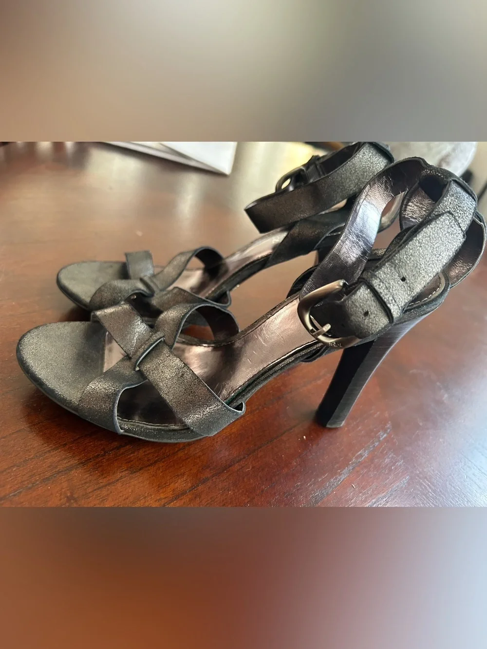 Ralph Lauren Shimmery Black Strappy High Heel Sandals size 6